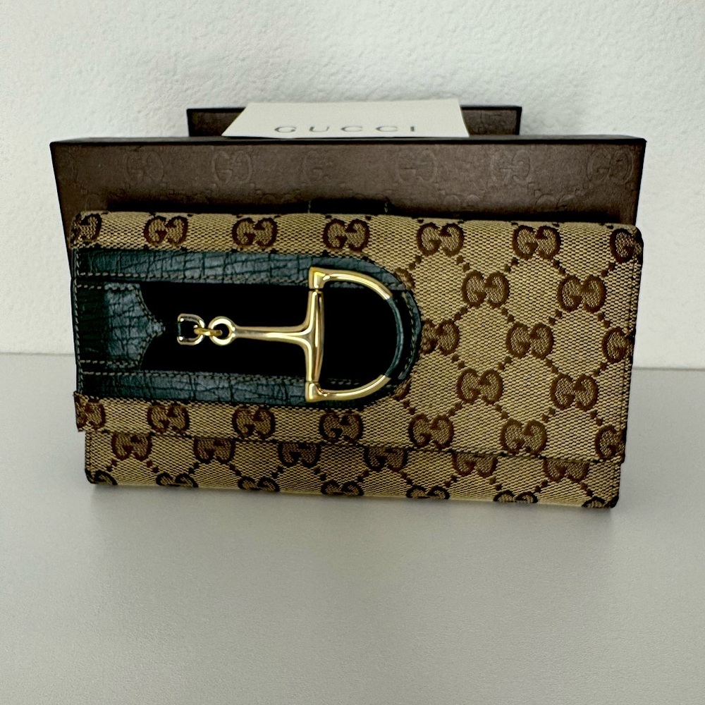 Authentic Gucci Horse bit long Wallet Canvas Hasler wallet